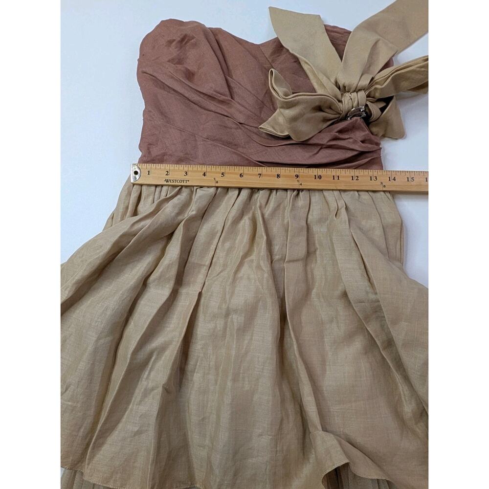 VtG Boho Strapless Dress Linen Mauve Beige Bow Waist Cottagecore See Measurement - Picture 8 of 13